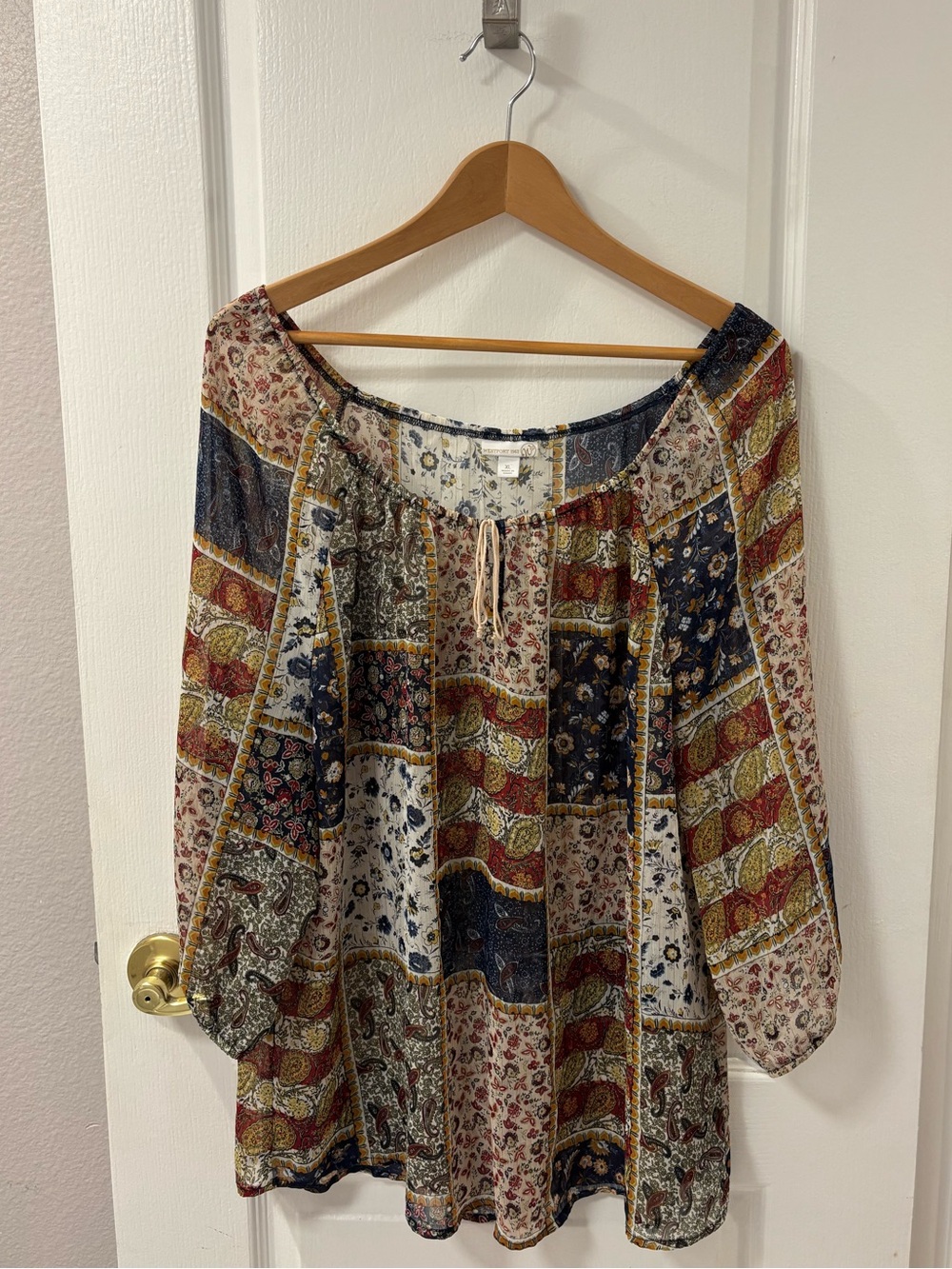 Boho Patchwork Metallic Paisley Floral Sheer Peasant Tunic Lagenlook Eclectic
